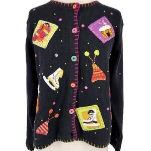SALE Susan Bristol Hand Embroidered Applique Button Front Cardigan Sweater